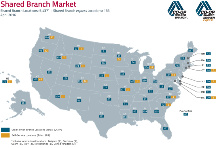 Over 5,000 shared branches located across all 50 states. Contact the credit union for more info